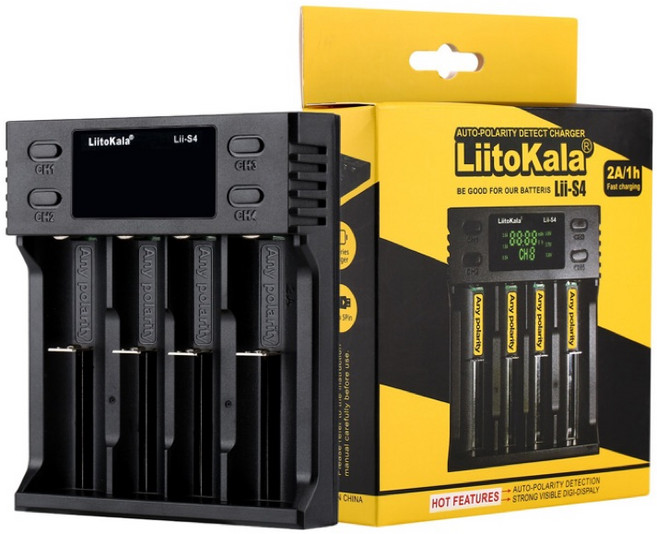 LiitoKala S4智能數位LCD顯示四槽快速充電器 適用於3.7V、3.2V、1.2V 18650 3號 4號電池, 1個