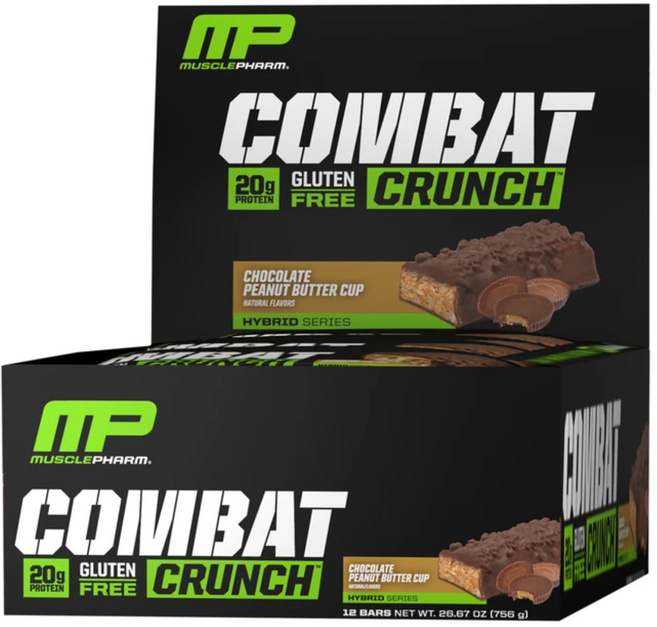 MUSCLEPHARM Combat Crunch 運動蛋白棒 巧克力花生醬杯口味 12入, 1個, 巧克力花生醬杯