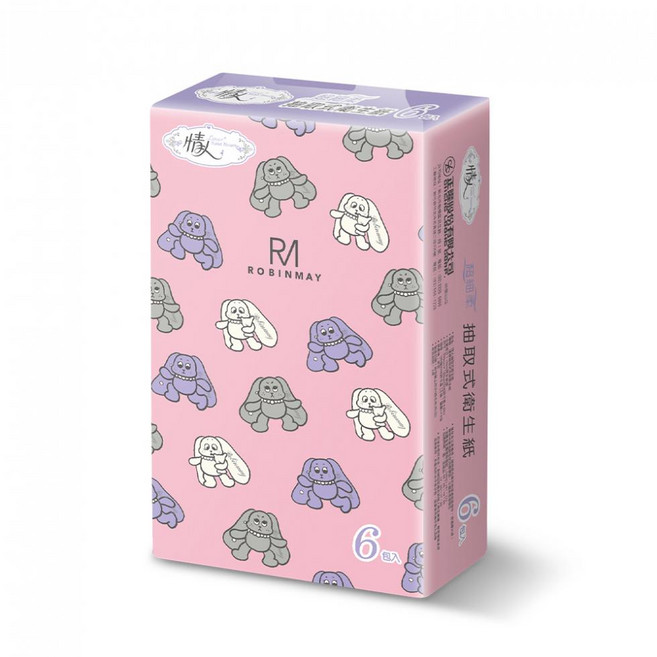 ROBINMAY PUFF BUNNY 抽取式衛生紙 6包入, 6個, 100張
