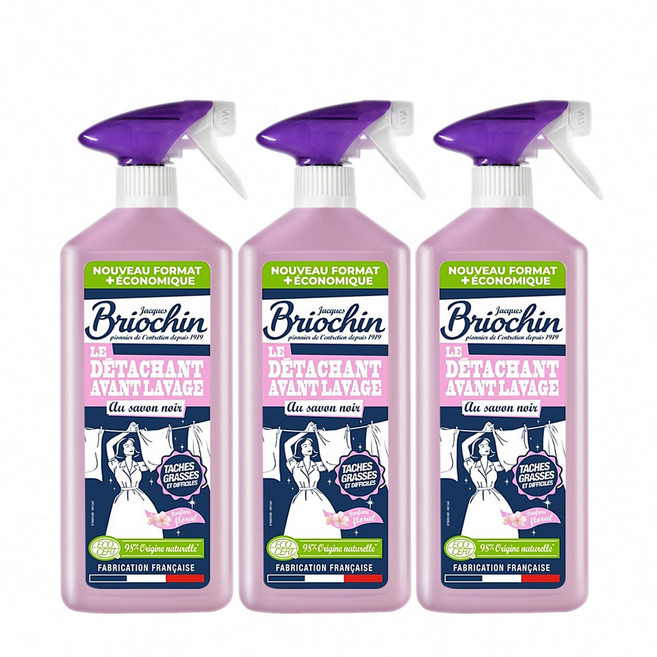 Jacques Briochin 碧歐馨 黑皂萬用去漬劑 花香 98%天然成分 法國製造, 3個, 700ml