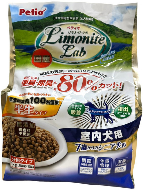 Petio 軟飼料 寵物狗飼料 老犬 日本國產 抑制便臭尿臭約80% 無添加, 1kg, 1個, 熟齡犬
