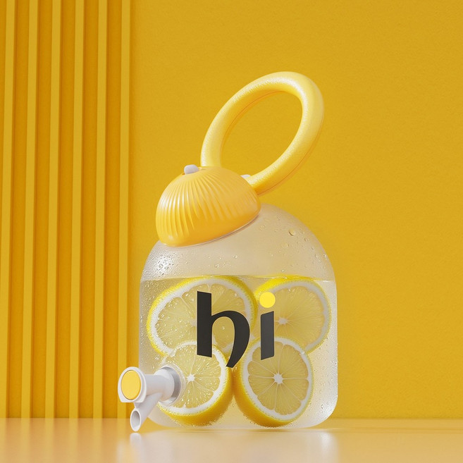Hi 4000ML 大容量製冰棒冷水壺 帶水龍頭家用塑膠飲料桶, 矮款黃色【無底座製冰棒】,4000ML, 1個