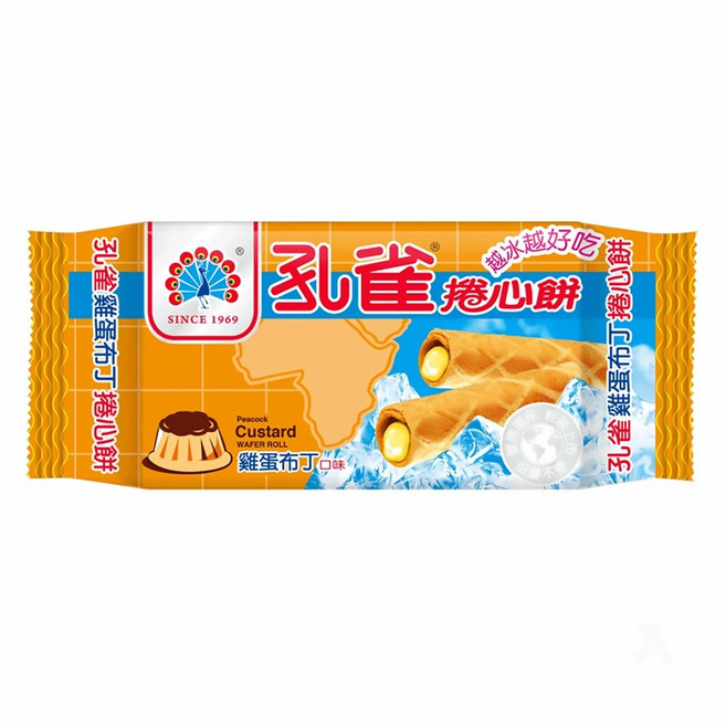 孔雀 乖乖 捲心餅 雞蛋布丁, 63g, 1包
