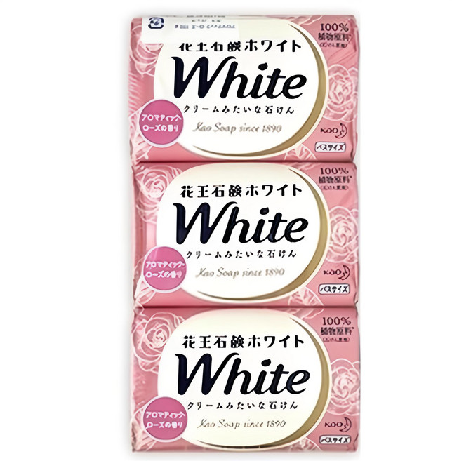 花王 kao White 香皂 玫瑰芳香(粉色),溫和潔淨,玫瑰香氛,給您帶來愉悅的沐浴體驗, 130g, 3個