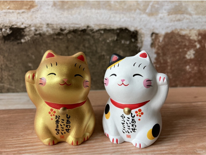 藥師窯 錦彩招財貓 日本空運 幸福貓招 金運 財運, 1.一套兩色, N/A