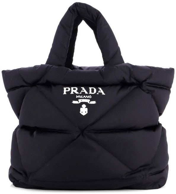 프라다 중고 패딩 로고 퀼팅 리나일론 미디엄 토트 백