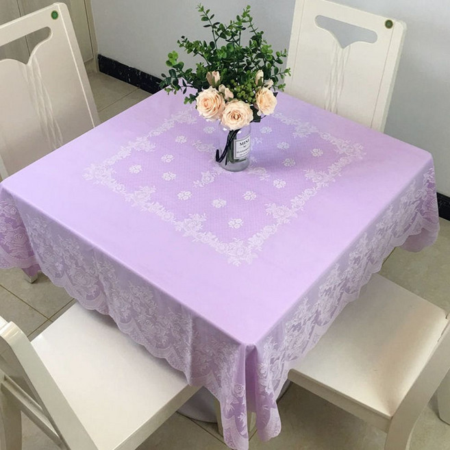 DFMEI 新款防水防油防燙茶几桌布免洗長方形餐桌布家用客廳輕奢防滑, 1個, 135*135cm, Z003淺紫