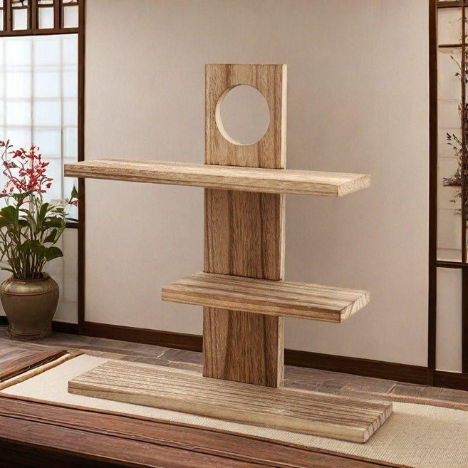 木質香水收納架 多層展示架 復古簡約, 原木色, 1個