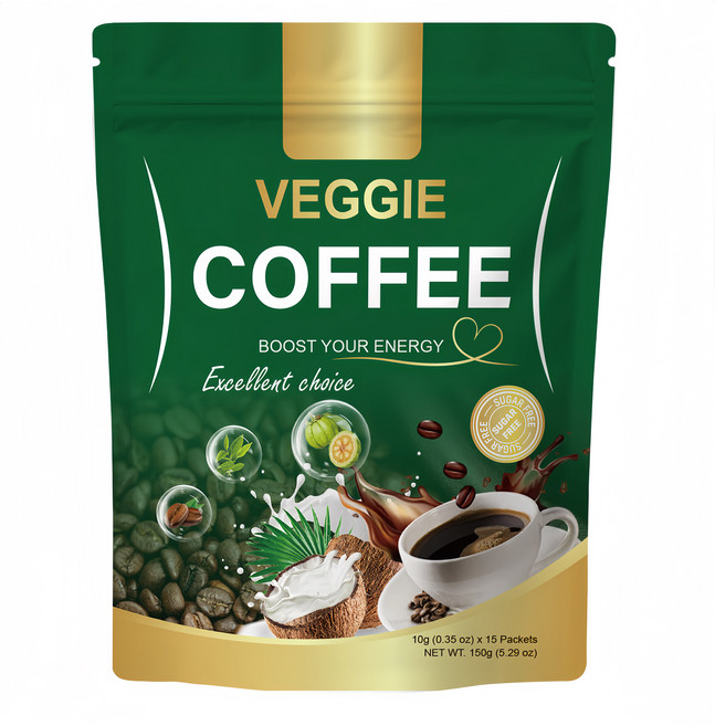 VEGGIE COFFEE 防彈咖啡 提振能量 無糖 無麩質 即溶咖啡 絕佳選擇, 10g, 1個, 30個裝