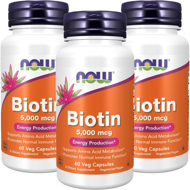 NOW Foods 生物素素食膠囊 5000mcg, 60顆, 3罐