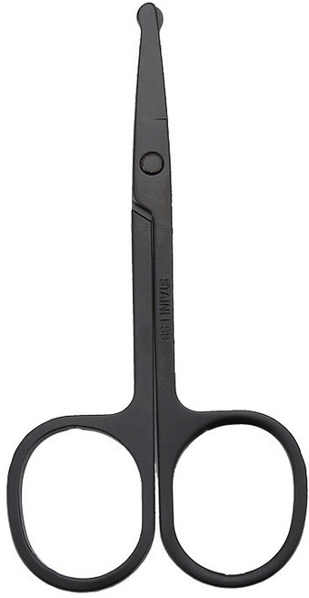 不鏽鋼鼻毛剪刀 安全圓頭設計 修容剪 美容剪刀 修眉剪 小剪刀 眉毛剪 鼻毛修剪器 手動鼻毛刀 無痛剪鼻毛, 1個, 黑色