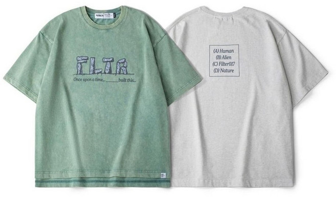 FILTER017 巨石陣圖像洗舊短Tee,寬鬆舒適,復古潮流,展現獨特個性, 現貨/麻灰,S