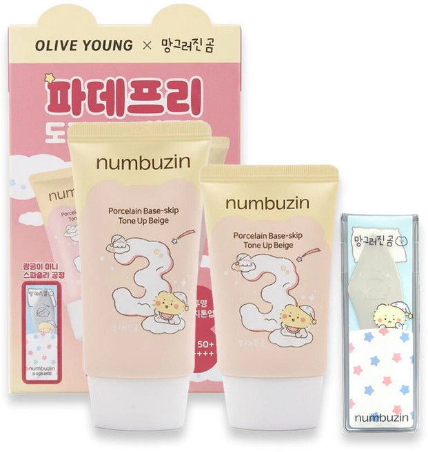 numbuzin 潤碧之茵 3號 陶瓷美肌素顏霜, 聯名3號素顏霜50ml+35ml+刮痧板, 1個