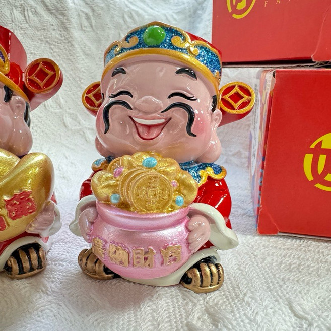 妙工坊 財神爺實心擺飾 手工繪製 招財進寶 5x5.5x7.5公分, 廣納財寶財神(抱錢袋)MG0195