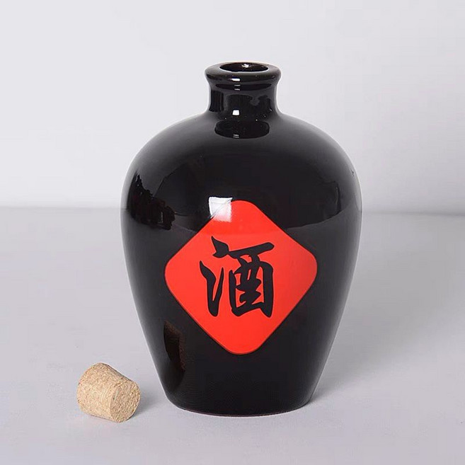 烤花定制黑色釉陶瓷酒瓶 白黃酒壺 空酒瓶 500克/1000克/1500克/5000克, 1個, 250克裝黑釉酒字(木塞)