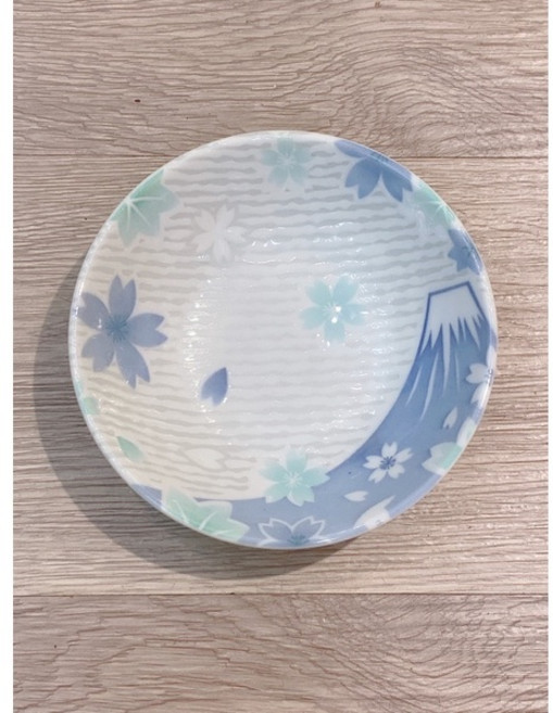 日本製 富士山櫻花 緣起 富士山系列 赤/青, 4吋 淺鉢:13.5*4cm(青), 1個
