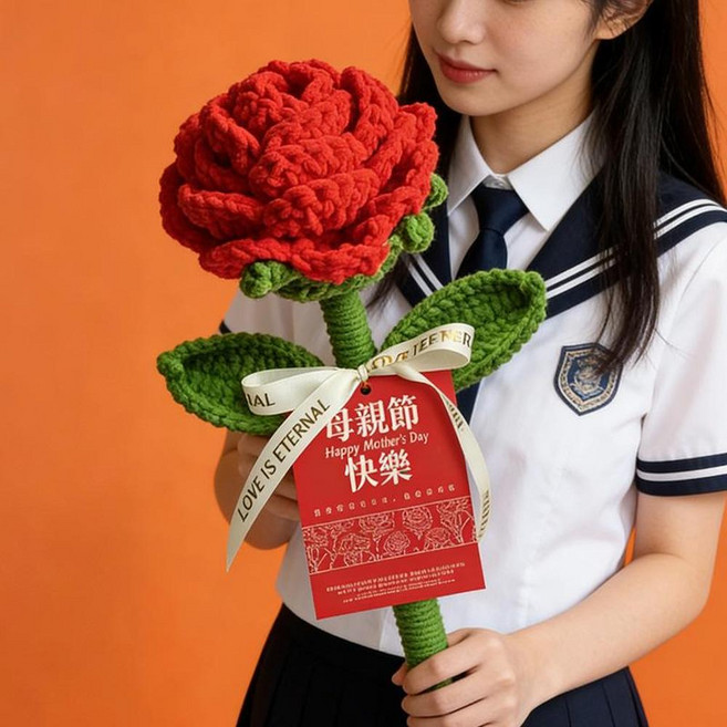 母親節禮物 巨型針織玫瑰花束, 巨大紅玫瑰絲帶母親節快樂, 1個