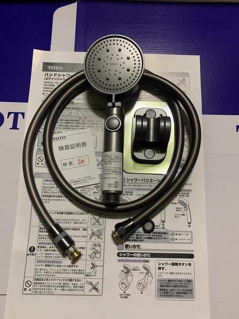 TOTO衛浴節水5段式出水槍增壓蓮蓬頭 手持淋蓬頭 熱水器適用 節水過濾噴頭套裝, 1個, 花灑+pvc防爆管+免打孔, 槍灰色