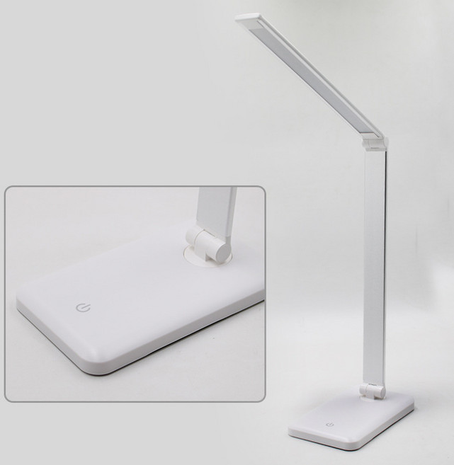 護眼無線充電檯燈 鋁合金折疊觸控 LED閱讀燈, 插電3檔調光 USB 銀色