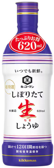 KIKKOMAN 龜甲萬 恆保新鮮 現榨生醬油, 1個, 620ml