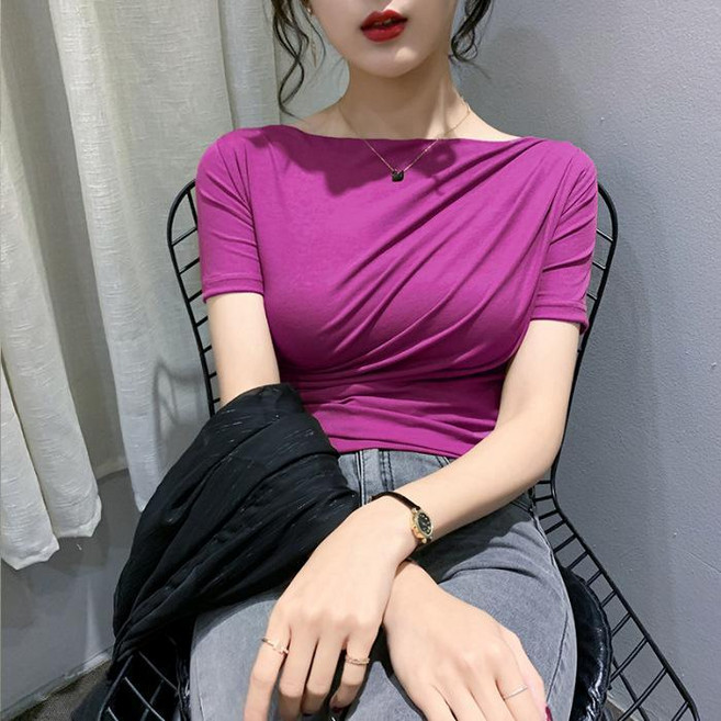 韓系簡約時尚氣質T恤 修身顯瘦別緻獨特小衆辣妹性感上衣