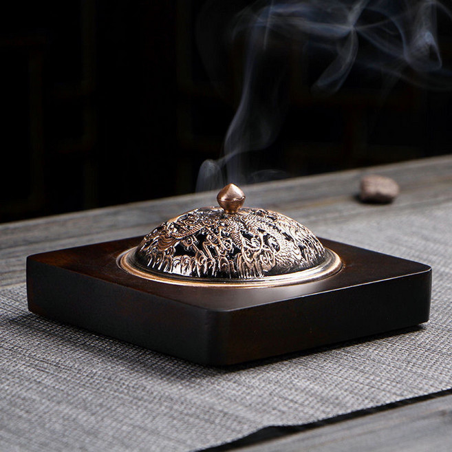 黑檀木祥雲薰香爐 大號檀香沉香適用 茶道擺飾, 方形黑檀香爐