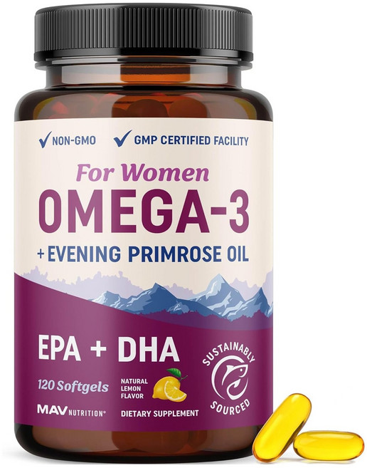Mavnutrition 女性專用Omega-3 + 月見草油 天然檸檬風味軟膠囊, 1個, 120錠