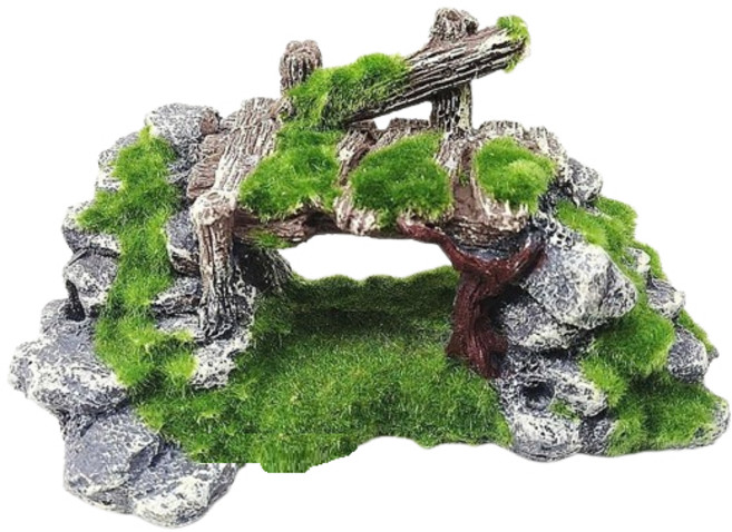 水族青苔植絨擺件 魚缸造景 魚缸裝飾, 1個, 青苔橋