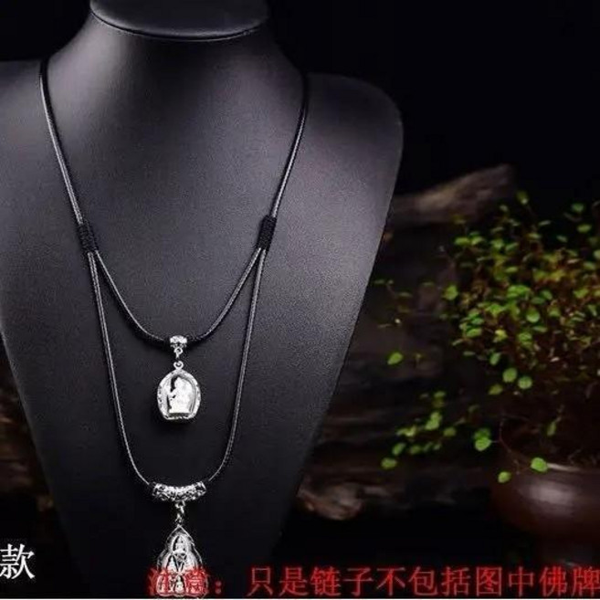 佛牌鏈 泰國蠟繩皮繩 佛牌鏈子 可調節長短 單掛雙掛三掛四掛 項鏈掛鏈 佛牌鏈 手工編織 可調節 時尚百, 1個, 銀色 雙掛, 銀色
