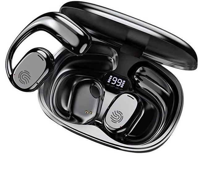 骨傳導耳機 藍牙5.3HIFI無損音質 掛耳式運動耳機 無線 通勤聽歌 久戴不壓耳 通話降噪清晰 HIFI音質, 黑色, 無線藍牙耳機
