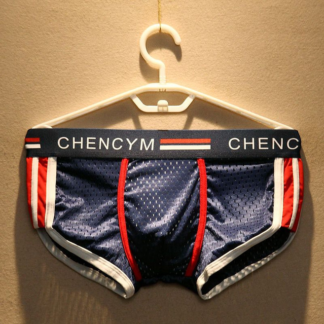 CHENÇYM 男士冰絲平角內褲 薄款透氣網孔四角褲, 1個, 8010A深藍1條裝M 推薦體重80-100斤