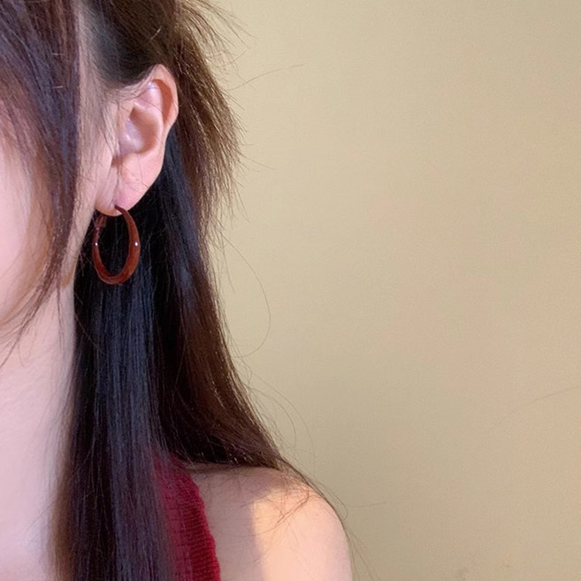 安可拉紅色圓圈耳環 女款復古港風耳圈