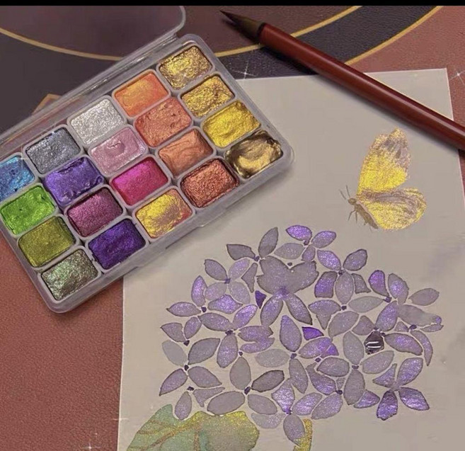 good 色彩珠光水彩顏料雲母閃粉彩墨國畫唐卡書法手工固體金粉銀粉, 微微瑕20色各1ml 隨機不重複, 1ml, 20色
