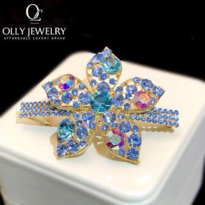 OLLY JEWELRY 水鑽花朵髮夾 前額側邊夾