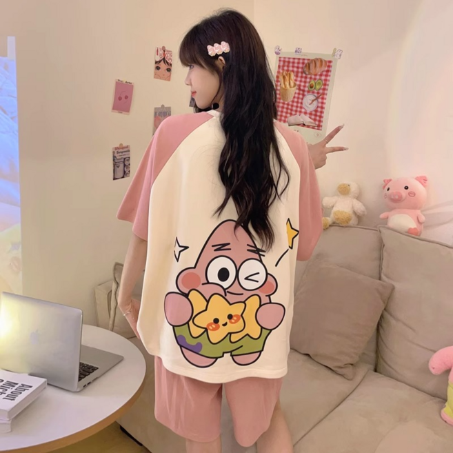 夏季新款可愛卡通女孩短袖短褲睡衣兩件套