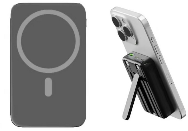 20000mAh 無線磁吸 行動電源 移動電源 快充 行動充 無線充電 自帶線支架充電寶 支援PD 22.5W 雙線快充, 紳士黑, 有線22.5W+無線磁吸15W