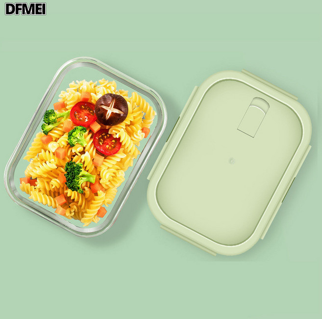 DFMEI 高硼硅材質分隔型保鮮盒, 1個, 田園綠色蓋:160ml小號輔食盒透明蓋