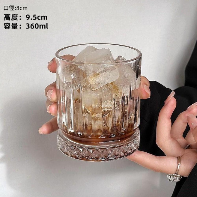 古典復古條紋玻璃杯 容量220ml, 大號條紋杯360ml, 1個
