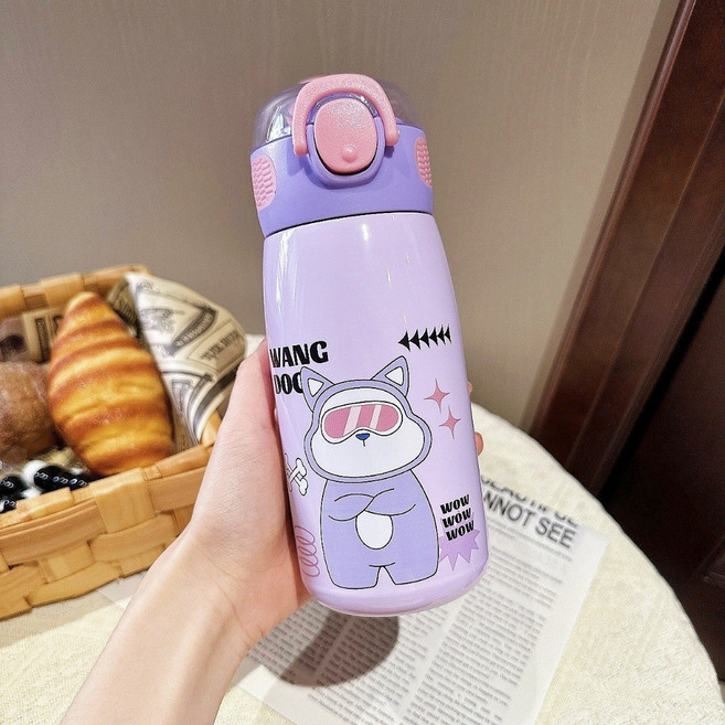 316不鏽鋼吸管杯 470ml 兒童水壺, 紫色, 1個