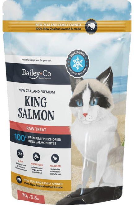 Bailey Co倍立 紐西蘭 帝王鮭 犬貓天然全凍乾生肉零食, 1個, 70g, 帝王鮭魚