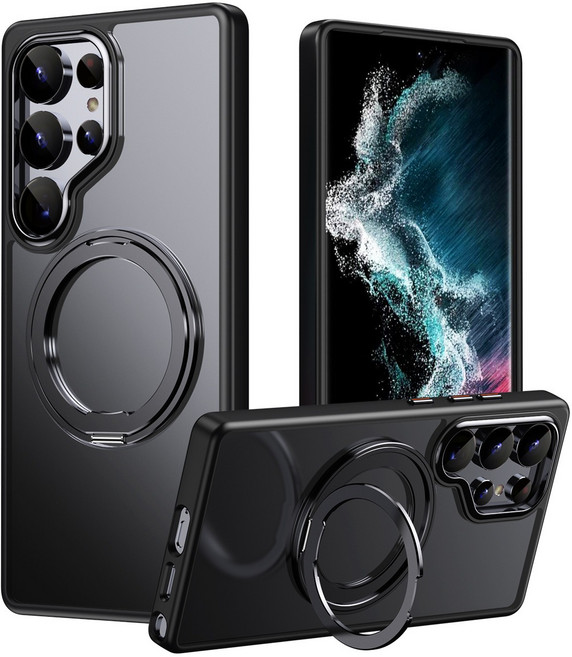 Tonkon 適用於S26PLUS 旋轉支架磁吸膚感防摔手機殼, 1個, 黑色:S24ULTRA(5916)