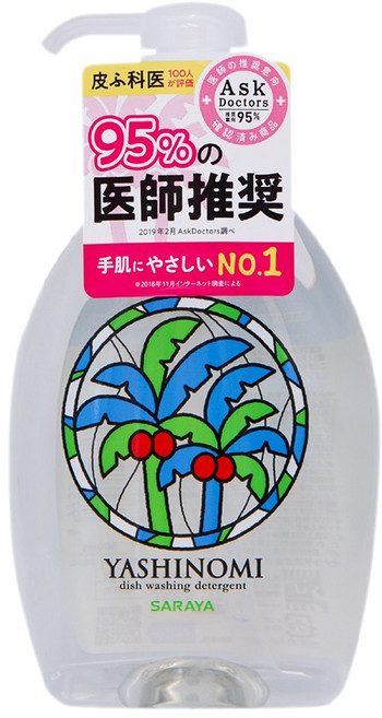 SARAYA YASHINOMI 無香料 無著色 環保洗碗精 95% 醫師推薦, 1個, 500ml