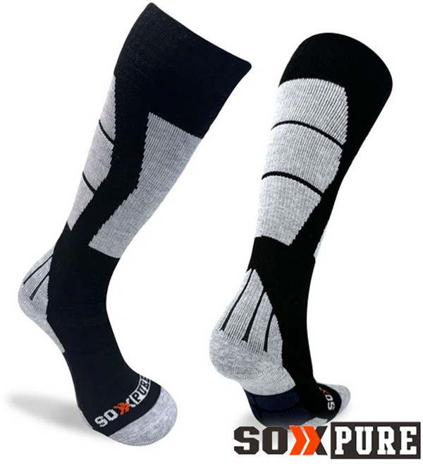 SOXPURE 羊毛滑雪襪 彈跳防護 黑灰 SP1047, 1個