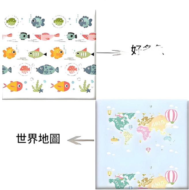 XPE加厚雙面卡通折疊式嬰幼兒遊戲爬行墊 180x200cm, 好多魚世界地圖1