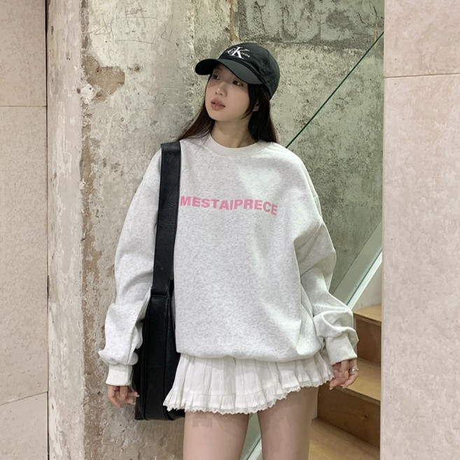CK JEANS 字母印花寬鬆圓領長袖上衣,柔軟棉質白灰色加絨,均碼