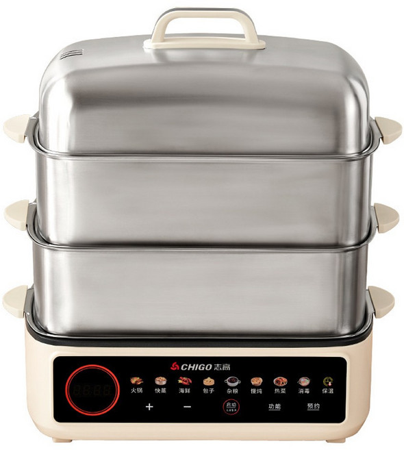 【LADUTA 拉布塔】蒸籠 17L 大容量 1500W 快速蒸 12H 預約/保溫, 智能触摸操作款23L三层【全不锈钢隔层】