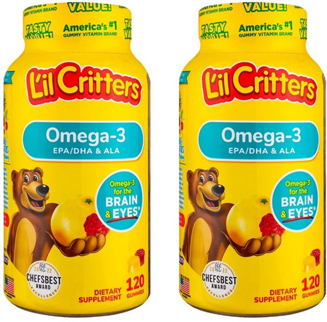孩童Omega-3 DHA軟糖 覆盆子&檸檬風味, 120顆, 2罐