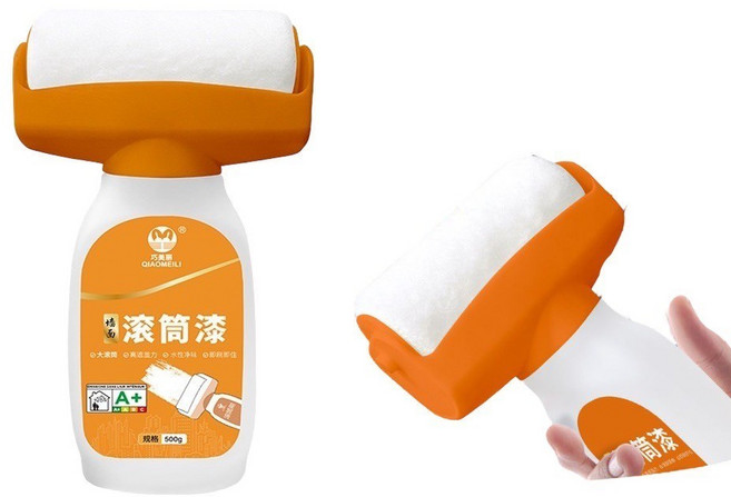 巧美力 滾筒漆 水性乳膠漆 500g大容量 牆面修補補漆滾刷 快速乾燥 低VOC A+環保認證, 1個, 滾筒油漆【含刷子+500g油漆】