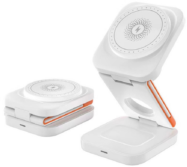 ANENG 磁吸無線充電座 三合一充電座 25W, 1個, 珍珠白, 無線磁吸3合1充電盤