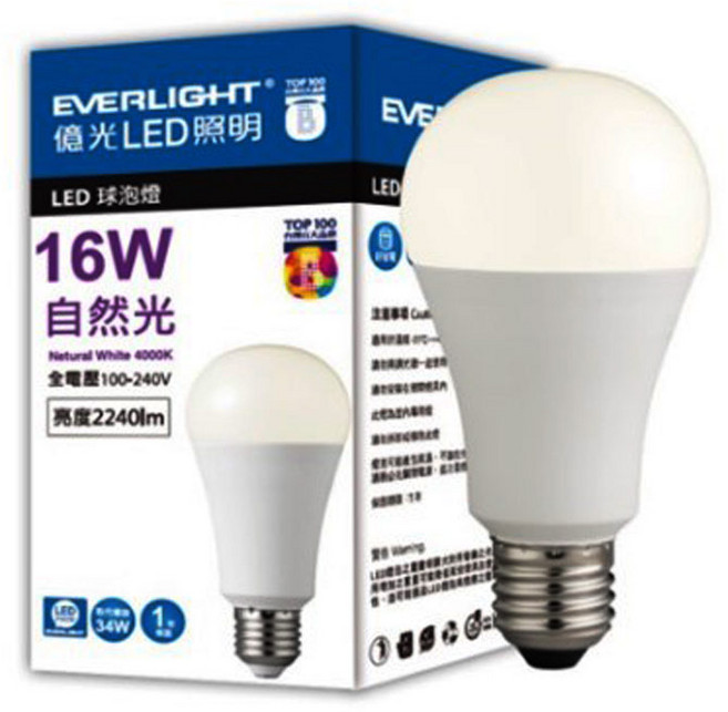 億光LED球泡燈 16W 黃光 暖白光3000K 全電壓 節能燈泡, 暖白色, 1個